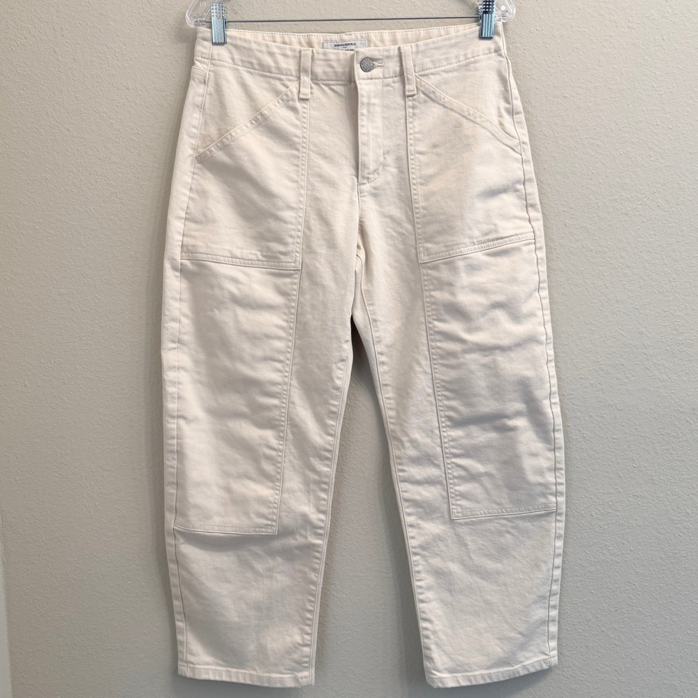 Banana Republic Barrel Mid-Rise Ankle Utility Pants Off White Cream Size 27
